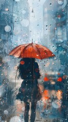 Beautiful girl with umbrella in rainy day. Rainy weather.