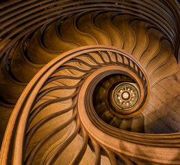 wooden spiral staircase  - 755988282
