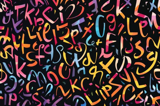 Various colored letters spread over a dark backdrop.