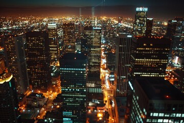 A panoramic view of a city at night from a high building. Suitable for urban themes.