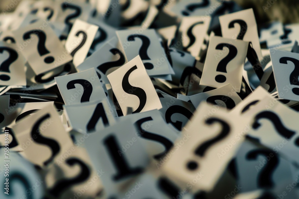 Aufkleber stack of blue and white numbers with question marks, suitable for business concept.