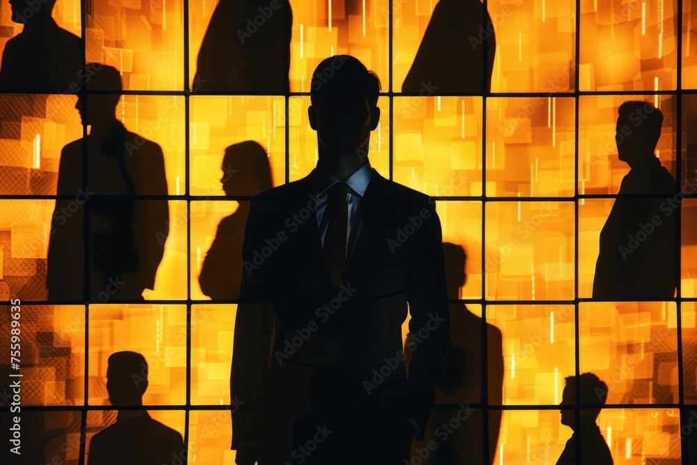 Poster silhouette of a man in a suit and tie. suitable for business concepts.