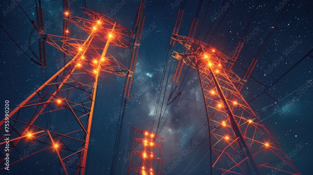 Poster Image of two adjacent power lines, suitable for illustrating infrastructure or technology concepts.