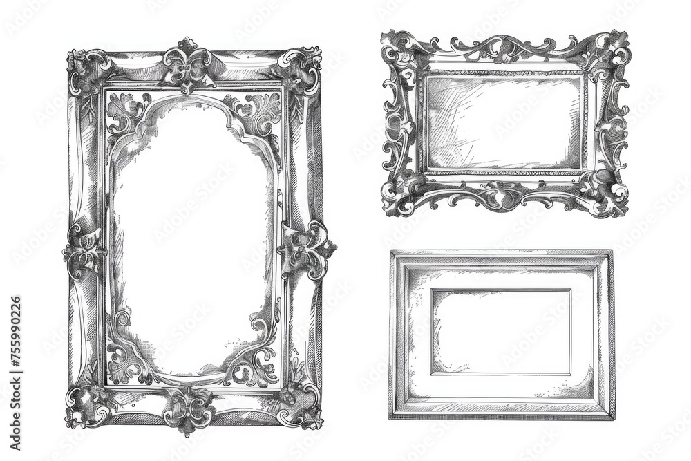 Poster A drawing of three ornate frames, perfect for adding elegance to any design project.