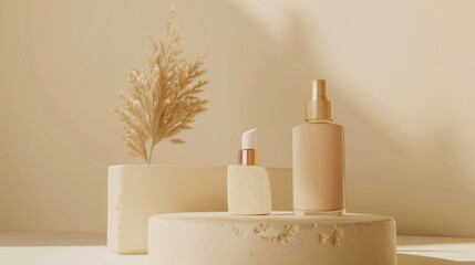 A bottle of lotion placed on a cake. Suitable for beauty or celebration concepts.