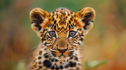 A close up of a leopard's face with a blurry background. Suitable for various design projects.