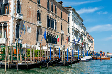 Grand Canal Scene with Venetian Gondolas and Historic Buildings