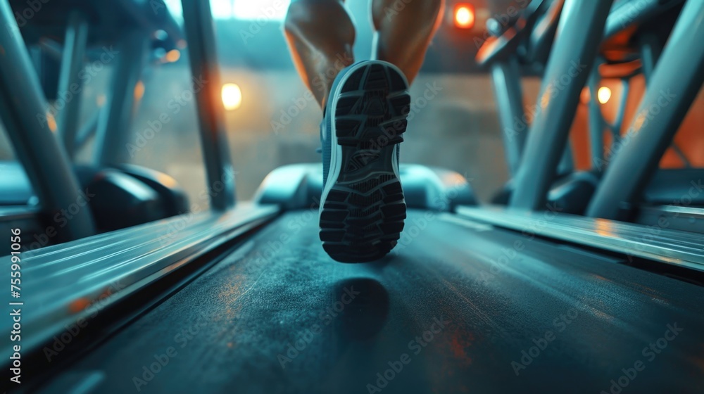 Aufkleber close up of a person running on a treadmill. perfect for fitness and exercise concepts.