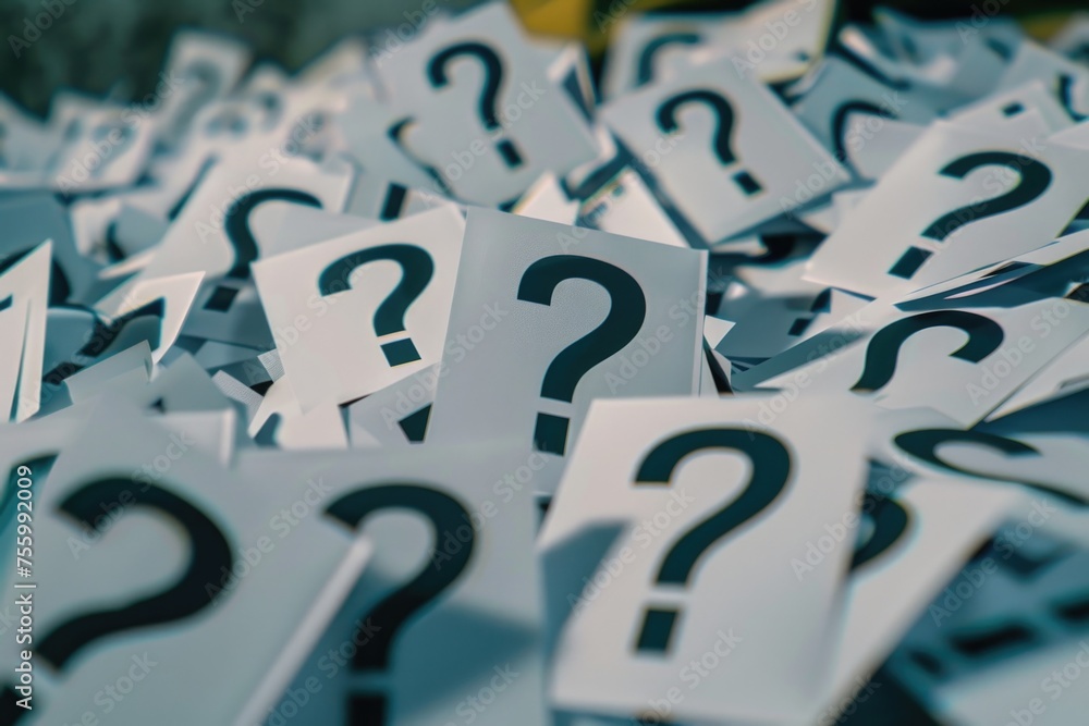 Aufkleber A pile of question marks stacked on top of each other. Perfect for illustrating confusion and uncertainty.