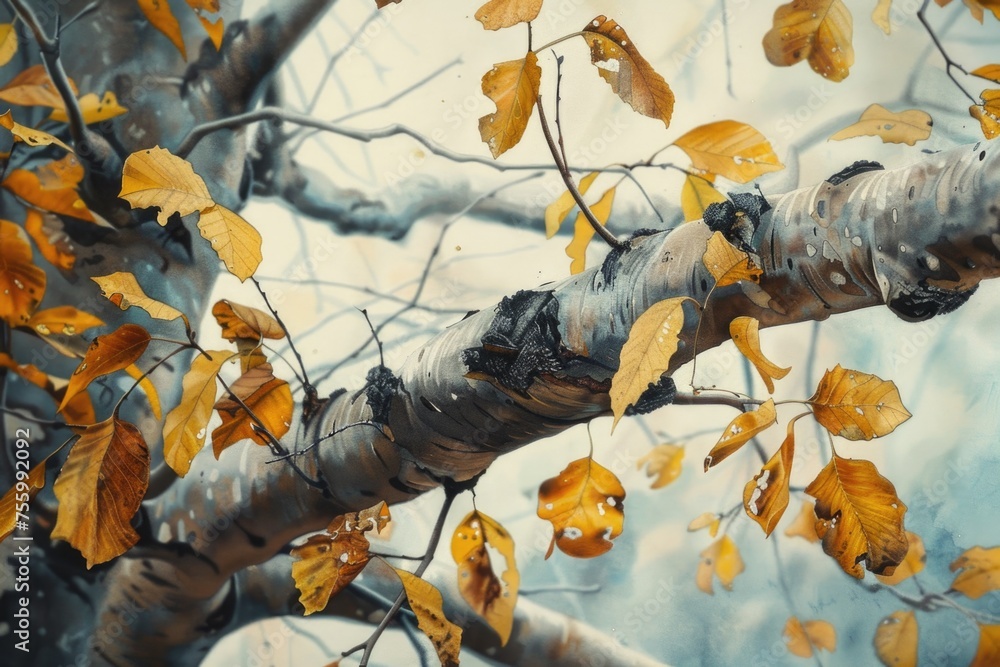 Poster a detailed view of a tree covered in vibrant yellow leaves. ideal for nature and autumn-themed proje