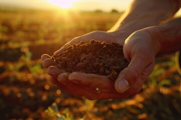 A person holding a handful of dirt, suitable for environmental concepts.