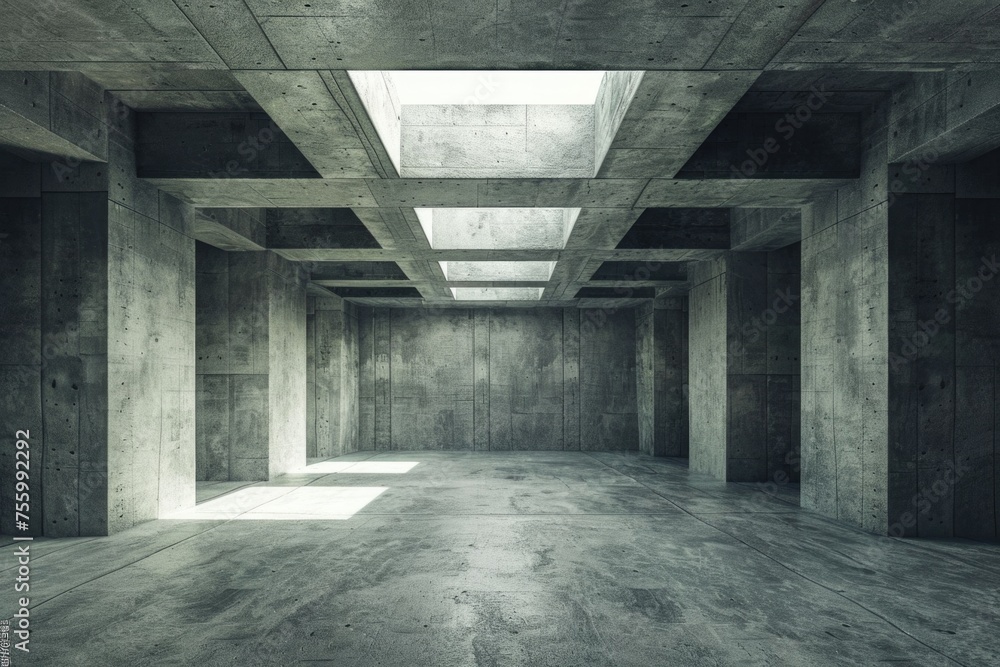 Aufkleber A minimalist empty room with concrete walls and a skylight. Perfect for architectural projects.