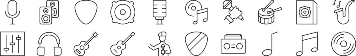 Collection of thin line icons of music. Editable stroke. Simple linear illustration for web sites, newspapers, articles book