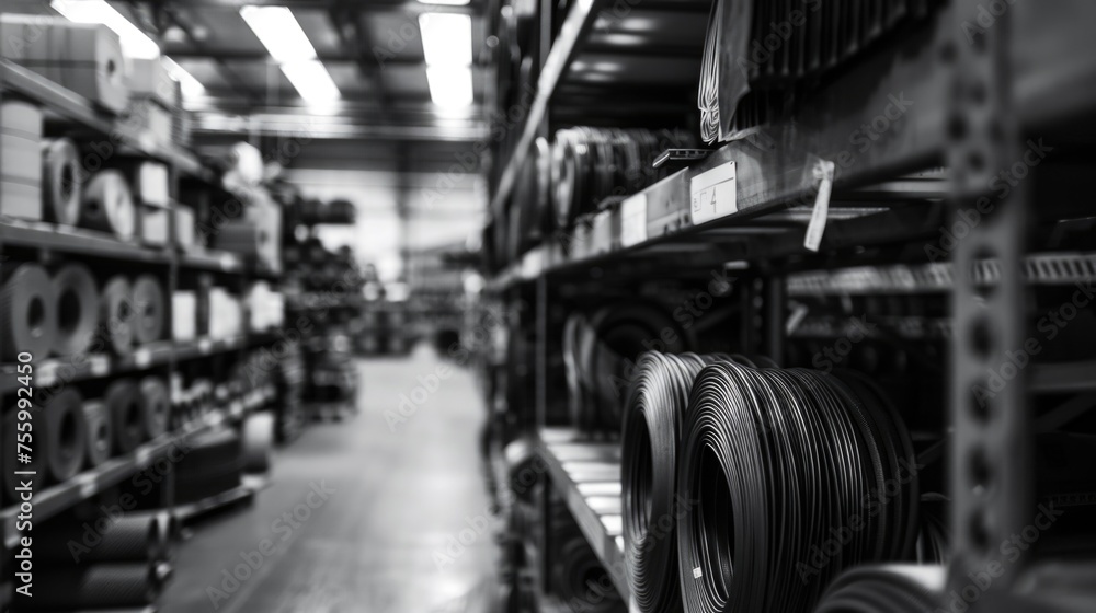 Poster monochrome image of a store aisle, suitable for retail concepts.