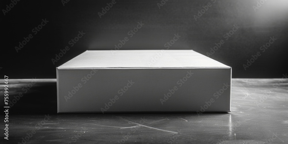 Poster a white box sitting on top of a table. perfect for product display.