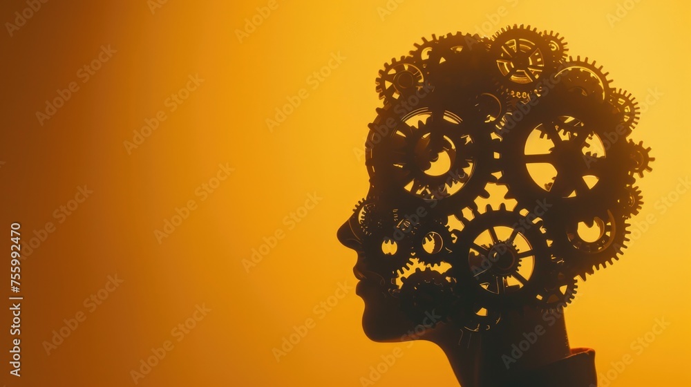 Aufkleber A silhouette of a person's head with gears in the shape of a human head. Ideal for technology and innovation concepts.