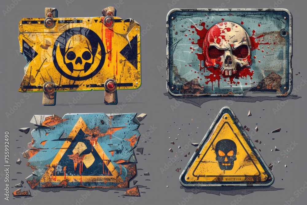 Poster four signs with skull images. suitable for warning or danger concepts.