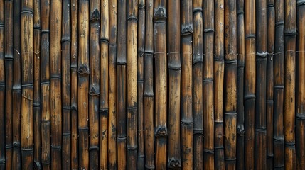 Detailed view of a bamboo fence, perfect for backgrounds or textures.