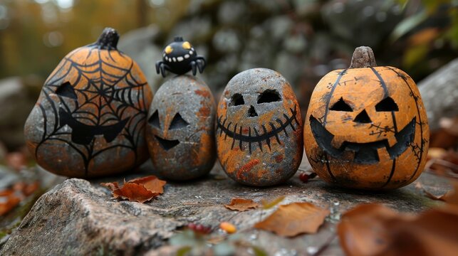 You can draw scary faces on stones for Halloween (pumpkins, cobwebs, spiders). A DIY concept. Step-by-step instructions. Suitable for children and adults alike.