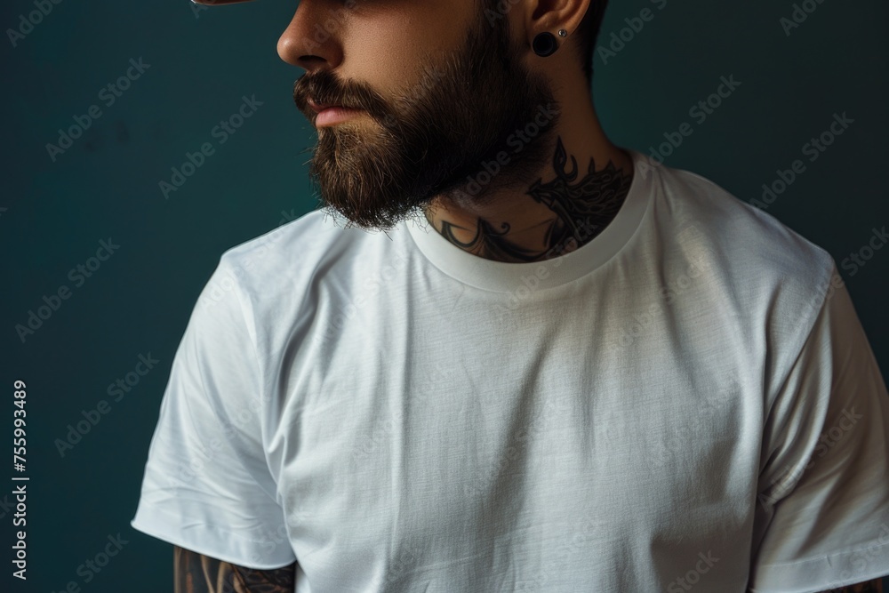 Poster a man with a beard wearing a baseball cap. suitable for various concepts and designs.