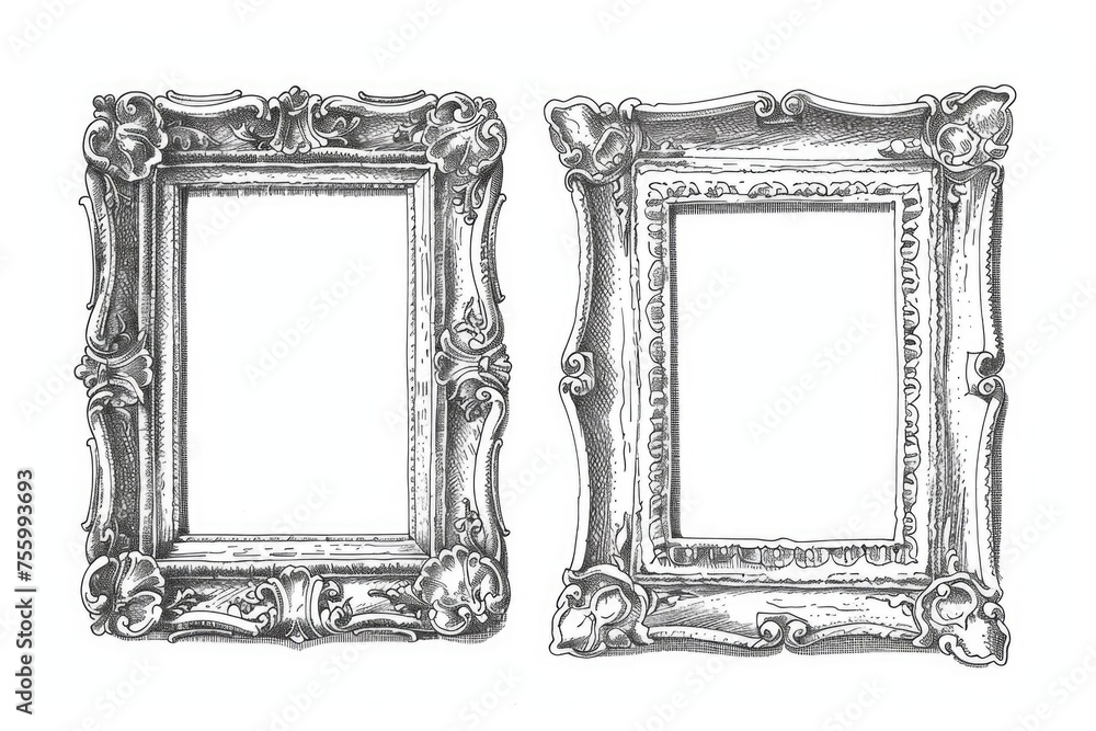 Poster Drawing of two picture frames. Suitable for interior design concepts.