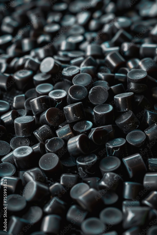 Poster a close up of a pile of black buttons. perfect for fashion design projects.