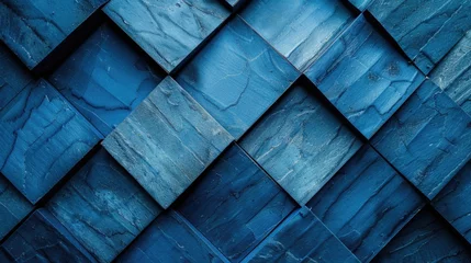 Foto op Aluminium Detailed close up of a blue tiled wall, perfect for architectural and interior design projects. © Fotograf