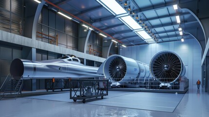 Hypersonic aircraft testing facility with wind tunnels and advanced simulation technology - obrazy, fototapety, plakaty