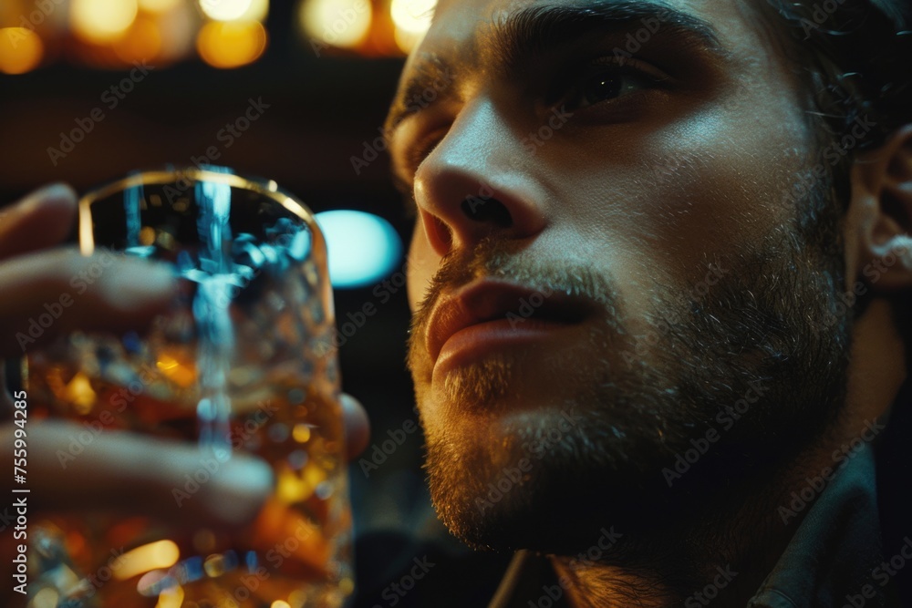 Poster close up of a person holding a glass, versatile image for various concepts.