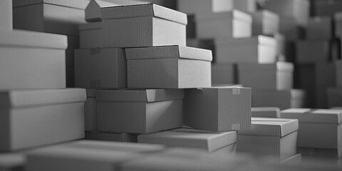 A bunch of boxes stacked on top of each other. Suitable for logistics and storage concepts.