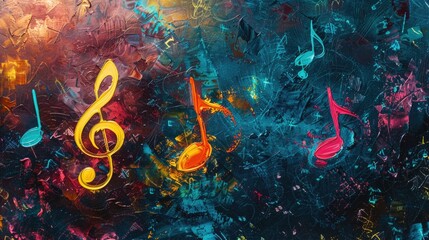 A painting of music notes on a blue background. Perfect for music-related designs. - obrazy, fototapety, plakaty