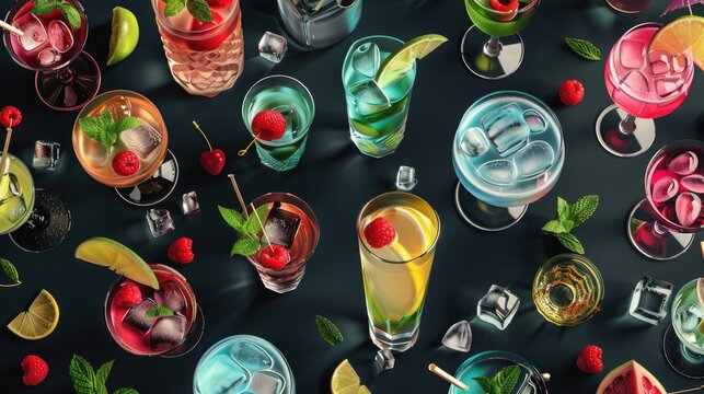 Various types of drinks in different glasses. Ideal for beverage concepts.