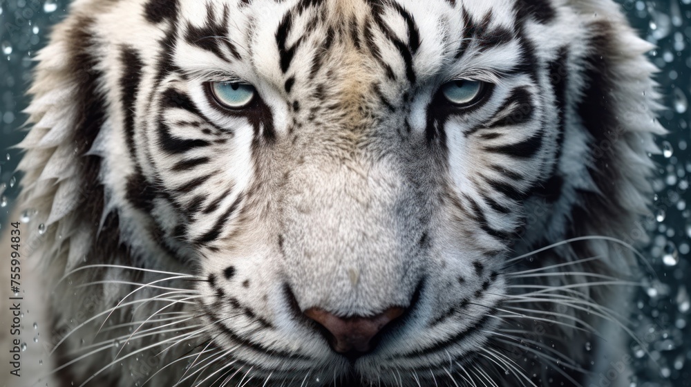 Poster close up white tiger face and eyes 