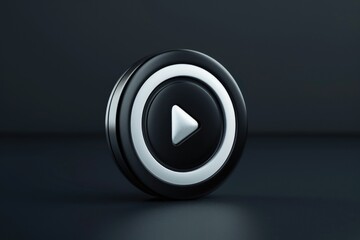 A black and white button with a play symbol. Suitable for multimedia and technology concepts.