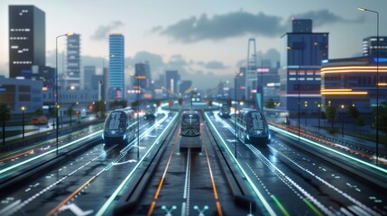 Fototapeta na wymiar Smart city transportation network with interconnected autonomous vehicles