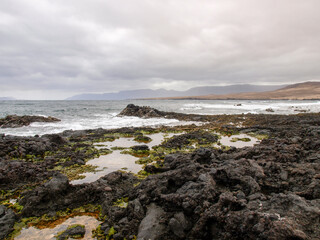 Fototapeta na wymiar Lava beach with salt formation