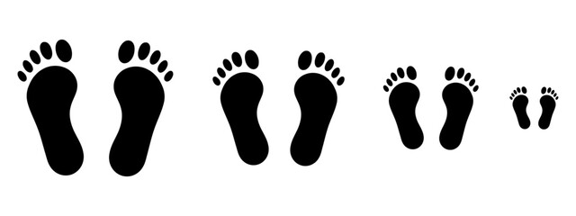 big and little footprints in the sand illustration isolated in a light brown background.