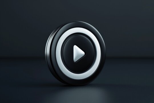 A black and white button with a play symbol. Suitable for multimedia and technology concepts.