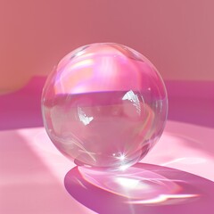 transparent pink glass sphere isolated on pink background 