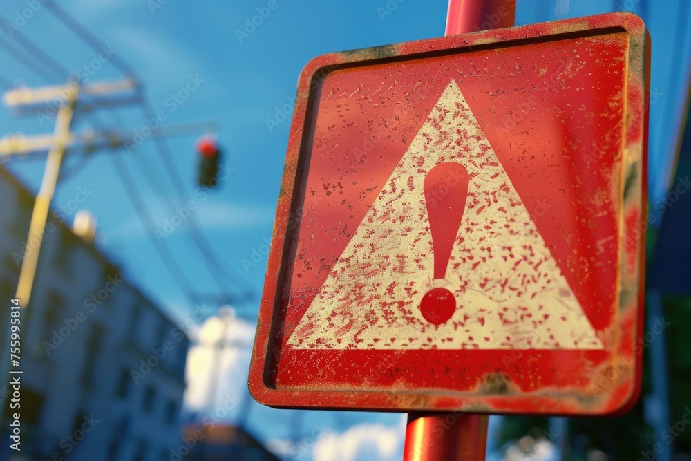 Aufkleber Close up of a red and white sign on a pole. Suitable for various informational or directional concepts.