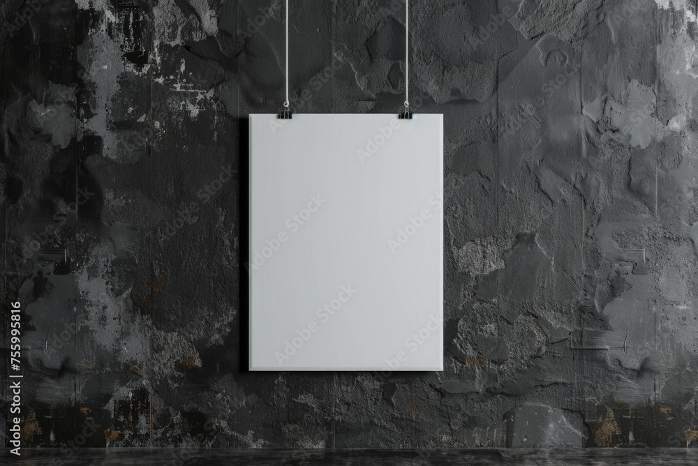 Poster a simple white poster hanging on a wall, perfect for adding text or designs. ideal for advertising o