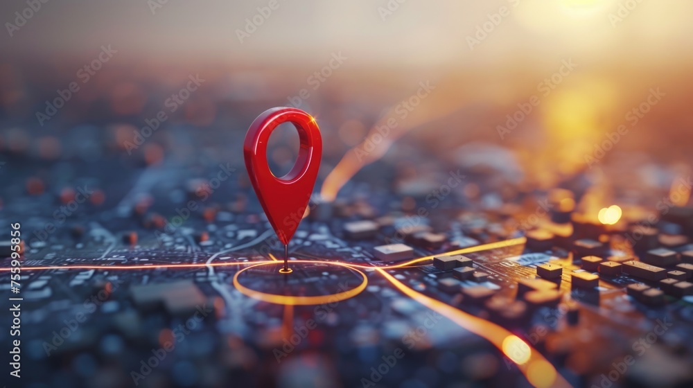 Aufkleber a map with a red pin, suitable for travel concepts.