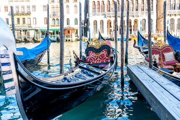 Docked Gondolas on Grand Canal with Venetian Architecture