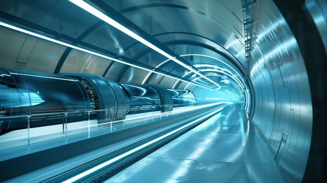 Underground hyperloop station with high-speed capsules for intercity travel