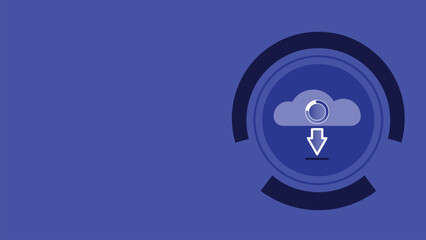Software download concept vector banner background with cloud and arrow icon, copy space on a blue background.