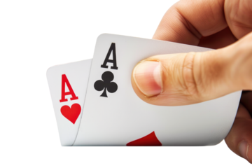 Two aces poker hand isolated on transparent background.