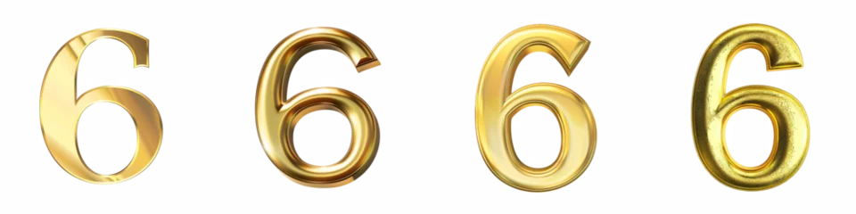 Fotobehang Gleaming Gold color Number, logotype, Number 6 , Six isolated on a transparent background © DigitalParadise