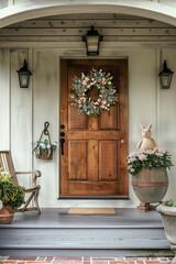 door with flowers, decorated for Easter