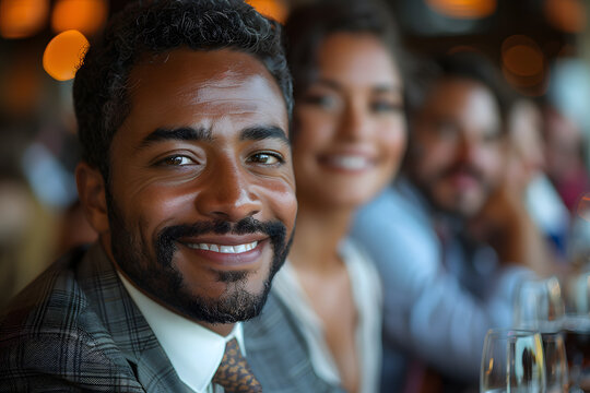 Friendly informal business meeting, business people laughing together
