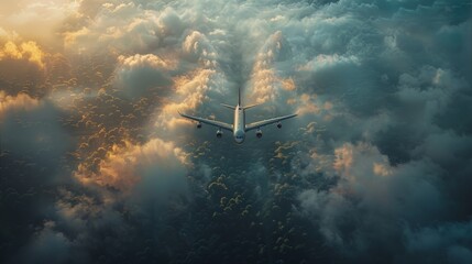 Using sustainable aviation fuel for a greener future with a low CO2 icon for airplane carbon emissions reduction. - obrazy, fototapety, plakaty
